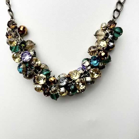 Loft Cha Cha Necklace Faceted Cluster Beads Colorful Layered Silver Tone Chain - Picture 11 of 16